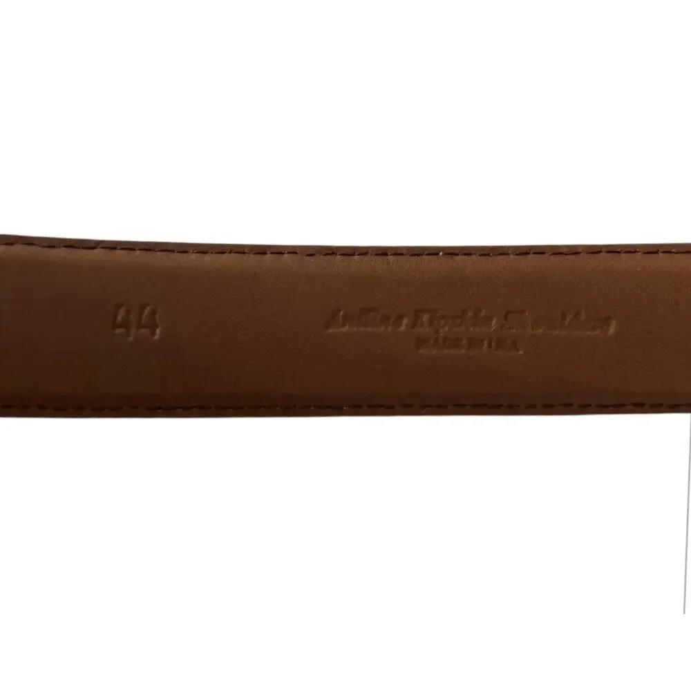 Johnson & Murphy Belt Men’s 44 Black Pebbled Leather & Brown Brass Buckle Italy